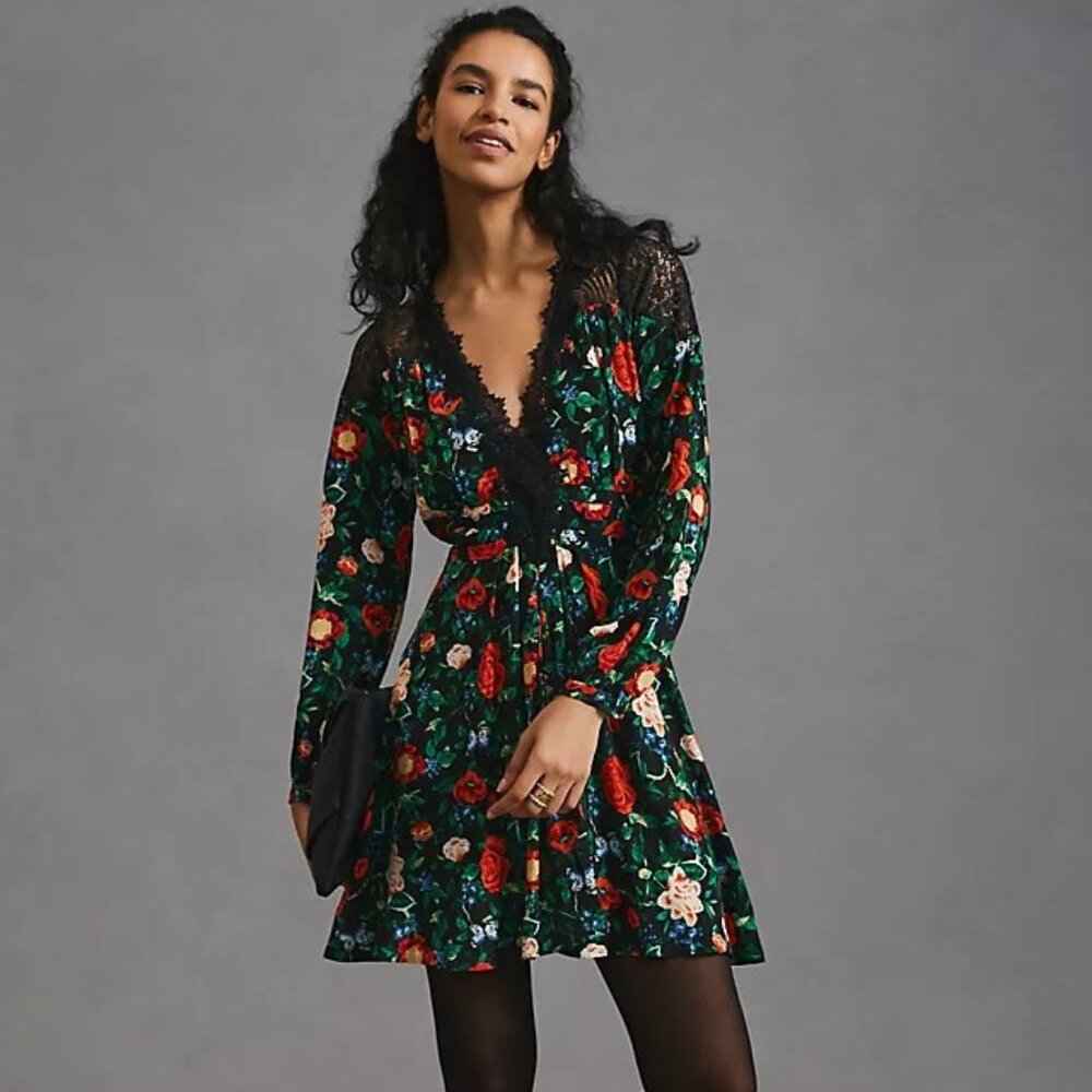 Anthropologie Lacy V-Neck Mini Dress